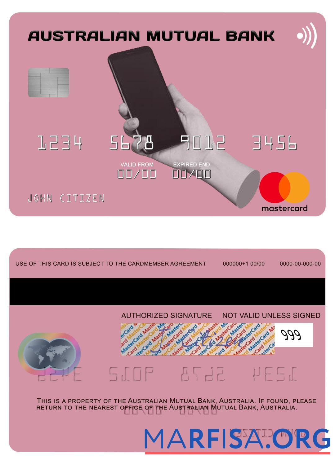 Printable Australia Australian Mutual Bank mastercard example
